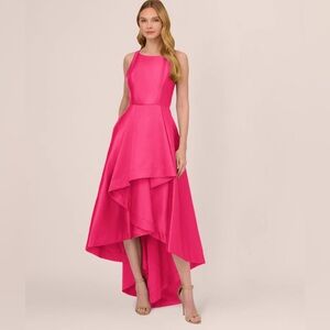 Adrianna Papell Mikado Asymmetrical Electric Pink Fit and Flare High Low Gown